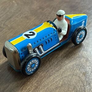 Schylling Speedway Racer Classic Wind-Up Tin Car Driver #2 Blue No BOX Or Key